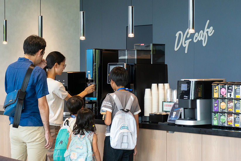 Enjoying drinks in the cafe space