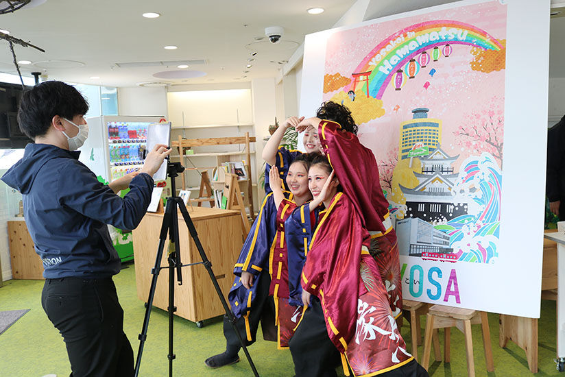 Taking a photo at the photo spot