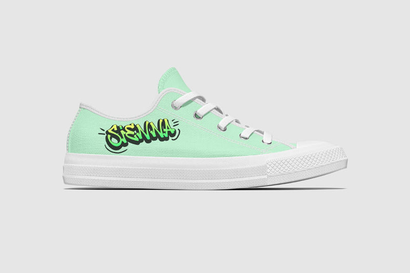 A DTF transfer on a canvas shoe