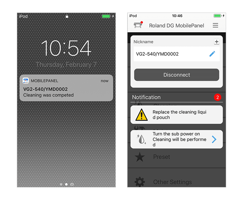 Messages on printing or cleaning completion