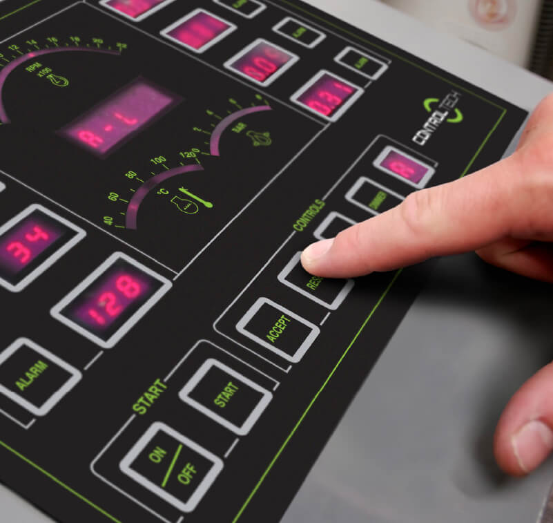 Close-up of UV printed control panel