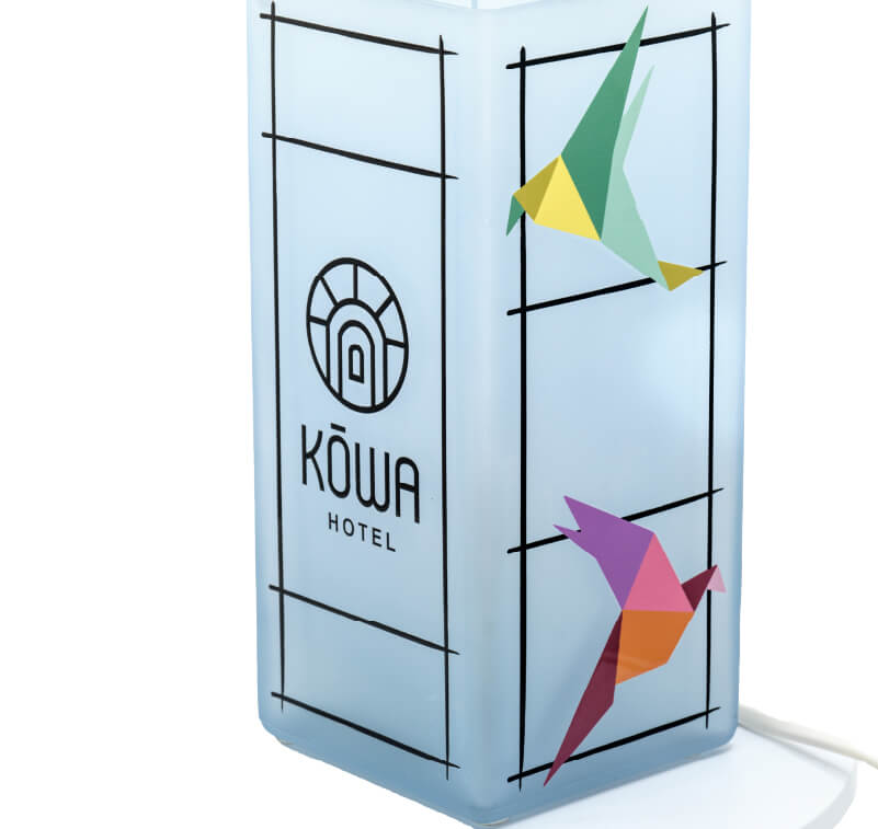 Frosted glass lamp with UV printed design