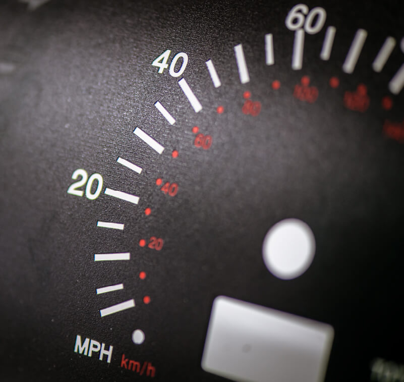 Close up of UV printed speedometer