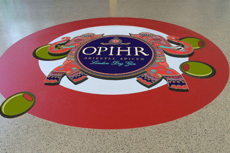 يمكن استخدام رسومات أرضيات الفينيل المطبوعة مع الشعارات للعلامات التجارية