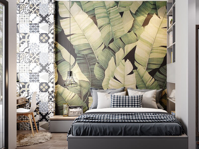 Papier Peint Chambre Feuille Tropicale