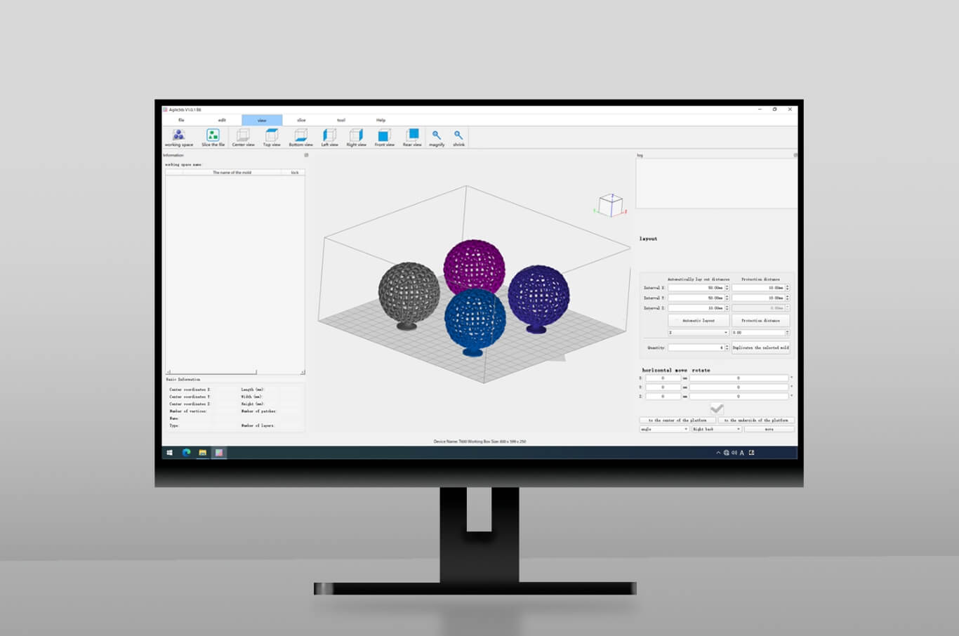 Screenshot of slicing software