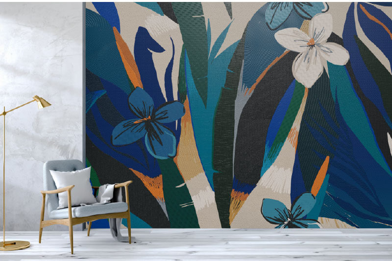 Flower wall mural printed with textured depth
