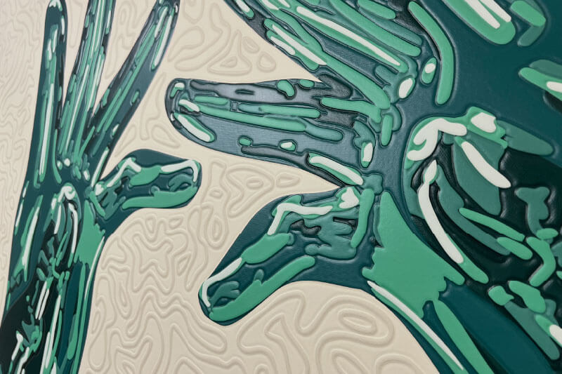 Printed surface with a unique structure embossed