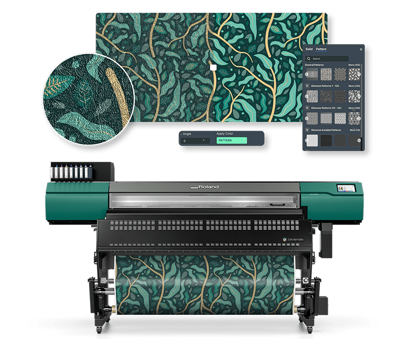 DIMENSE module preview showing textured print and printer UI